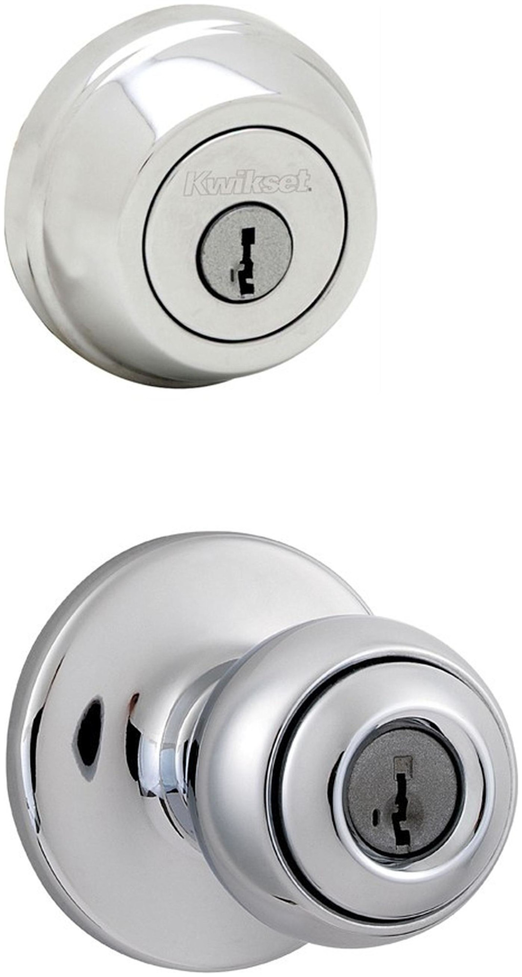 Kwikset 400P-780-S Polo (Round Rosette) Knob and 780 Deadbolt Combo Pack with SmartKey Polished Chrome Door Hardware Door Knob Combo Packs Keyed Entry