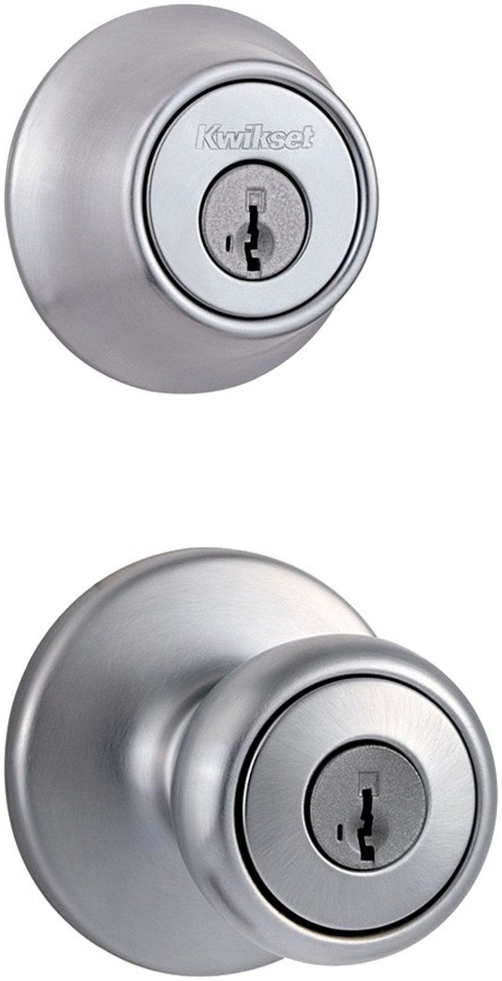 Kwikset 400T-660-S Tylo (Round Rosette) Knob and 660 Deadbolt Combo Pack with SmartKey Satin Chrome Door Hardware Door Knob Combo Packs Keyed Entry