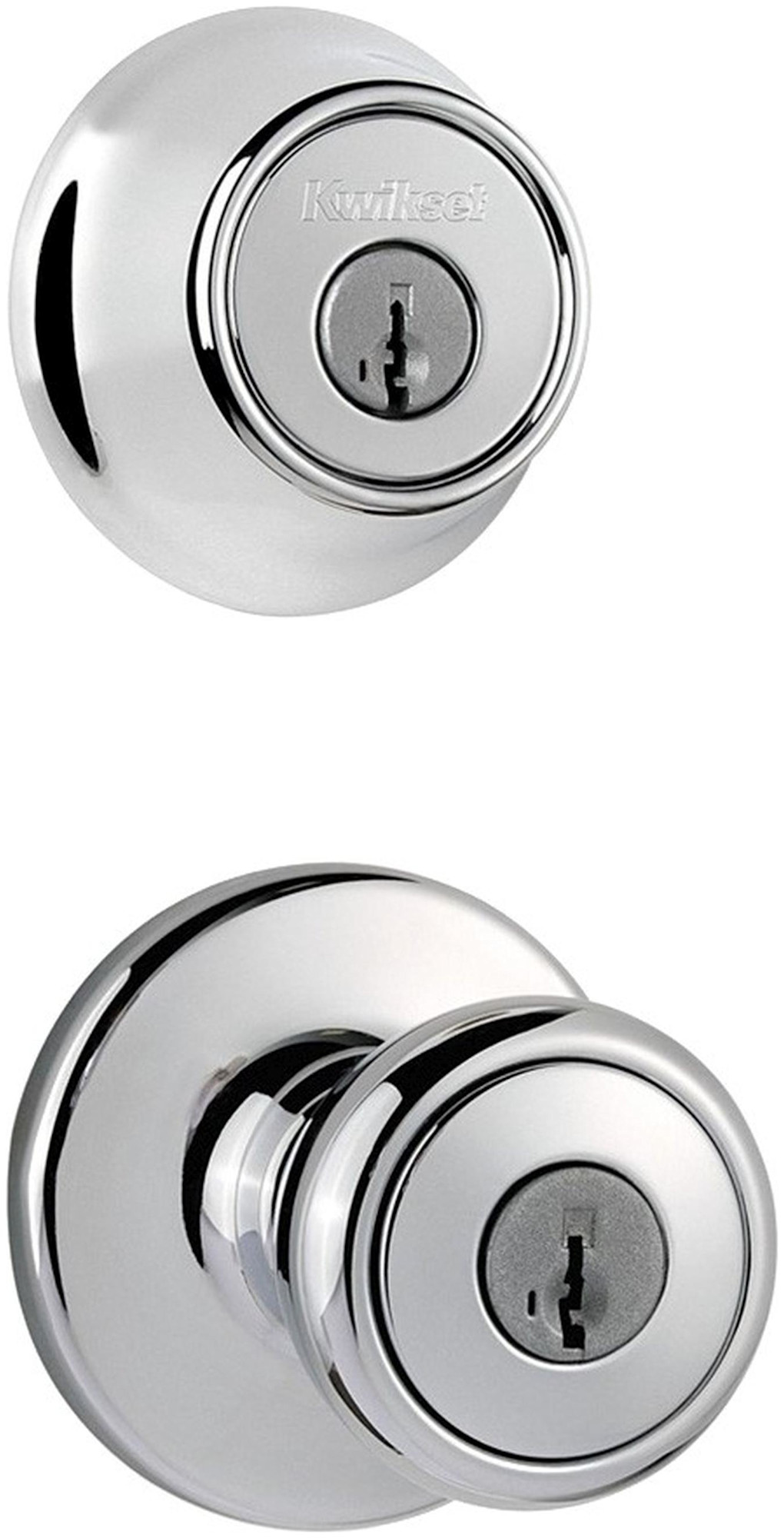Kwikset 400T-660-S Tylo (Round Rosette) Knob and 660 Deadbolt Combo Pack with SmartKey Polished Chrome Door Hardware Door Knob Combo Packs Keyed Entry