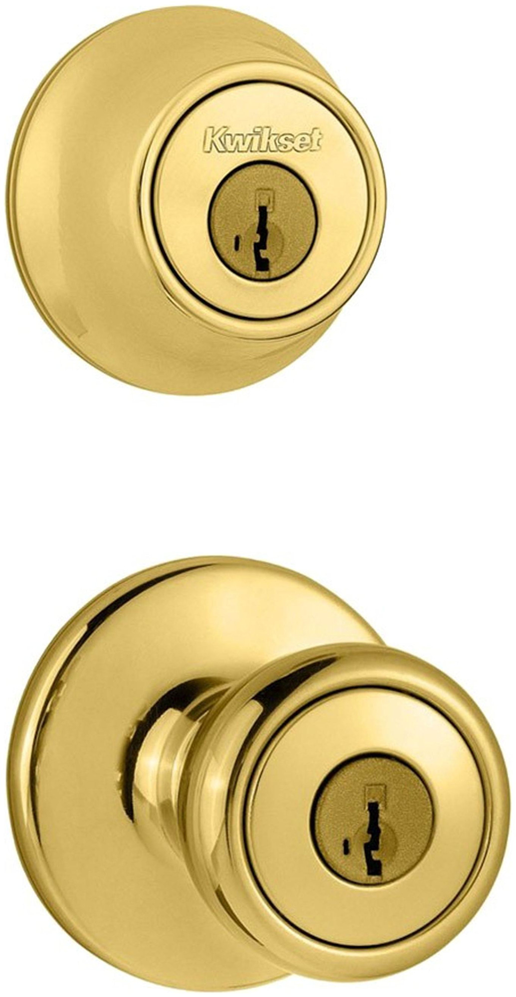 Kwikset 400T-660-S Tylo (Round Rosette) Knob and 660 Deadbolt Combo Pack with SmartKey Polished Brass Door Hardware Door Knob Combo Packs Keyed Entry