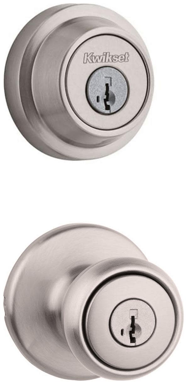 Kwikset 400T-660RDT-S Tylo Single Cylinder Keyed Entry Knob Set and Deadbolt Combo with SmartKey from the Contemporary Collection Satin Nickel Door