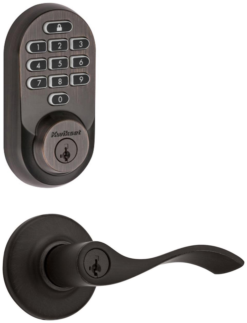 Kwikset 405BL-938WIFIKYPD-S Balboa Single Cylinder Keyed Entry Lever Set and Electronic Keyless Entry Deadbolt Combo Pack with SmartKey from the Halo