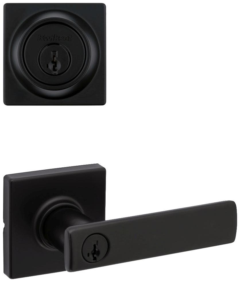Kwikset 405BRNLSQT-660SQT-S Breton Single Cylinder Keyed Entry Lever Set and Deadbolt Combo with SmartKey from the Signature Series Matte Black Door