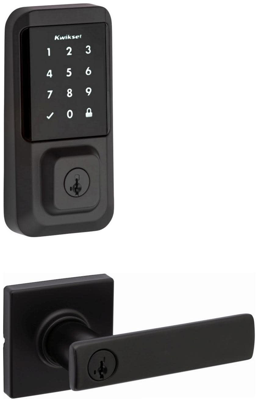 Kwikset 405BRNLSQT-939WIFITSCR-S Breton Single Cylinder Keyed Entry Lever Set and Electronic Keyless Entry Deadbolt Combo Pack with SmartKey from the