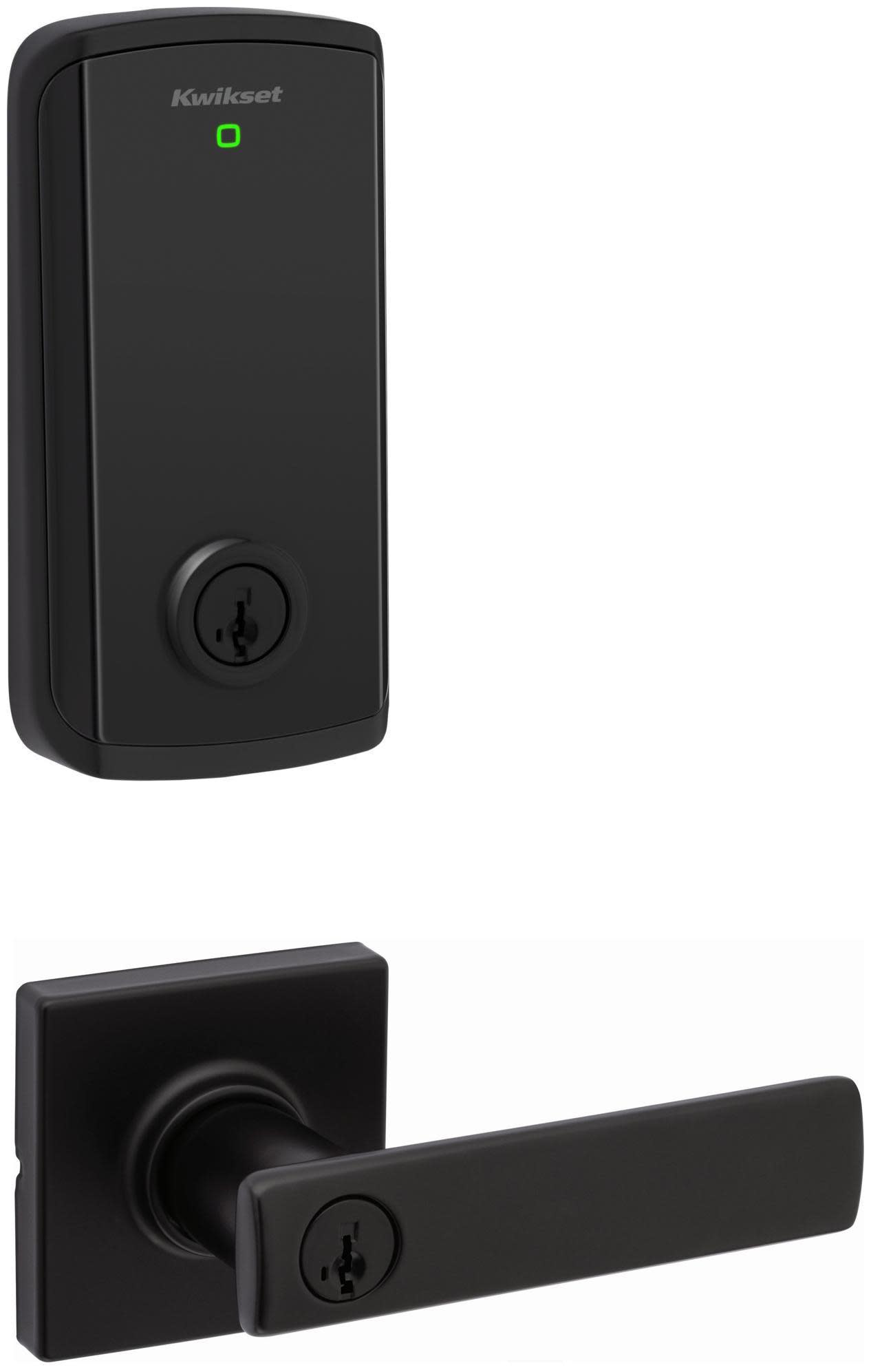 Kwikset 405BRNLSQT-9800WIFI-S Breton Single Cylinder Lever Set and Halo Electronic Touchscreen Deadbolt Combo Pack with SmartKey Matte Black Door