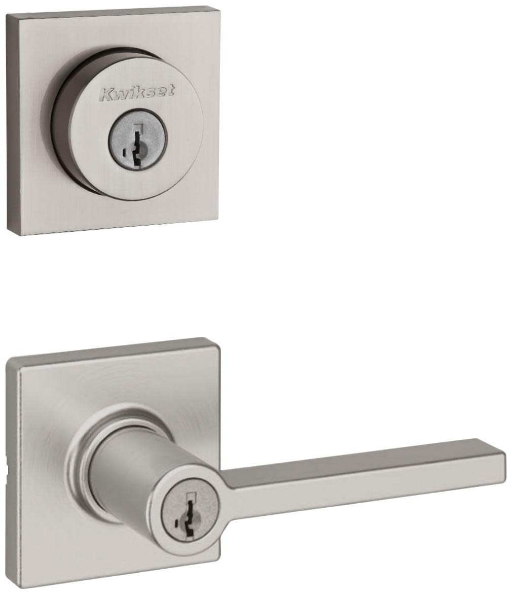 Kwikset 405CSLSQT-158SQT-S Casey Single Cylinder Keyed Entry Lever Set and Deadbolt Combo with SmartKey from the Halifax Collection Satin Nickel Door