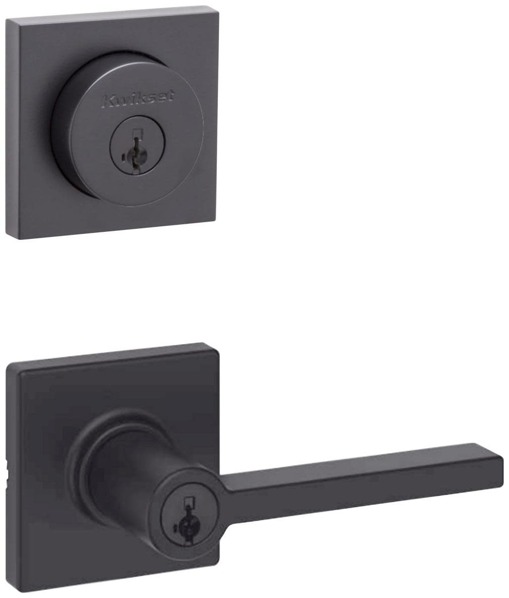 Kwikset 405CSLSQT-158SQT-S Casey Single Cylinder Keyed Entry Lever Set and Deadbolt Combo with SmartKey from the Halifax Collection Matte Black Door