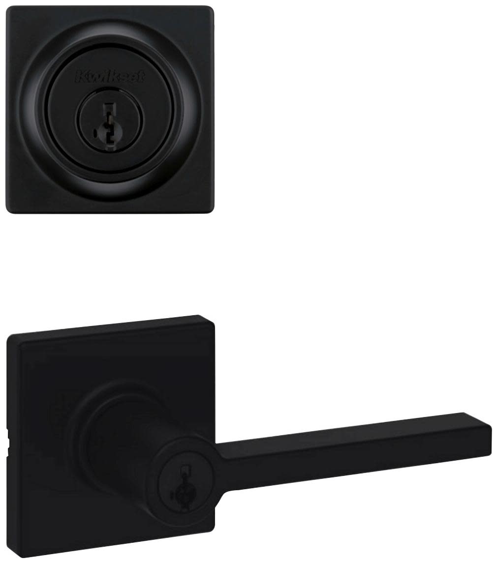 Kwikset 405CSLSQT-660SQT-S Casey Single Cylinder Keyed Entry Lever Set and Deadbolt Combo with SmartKey from the Signature Series Matte Black Door