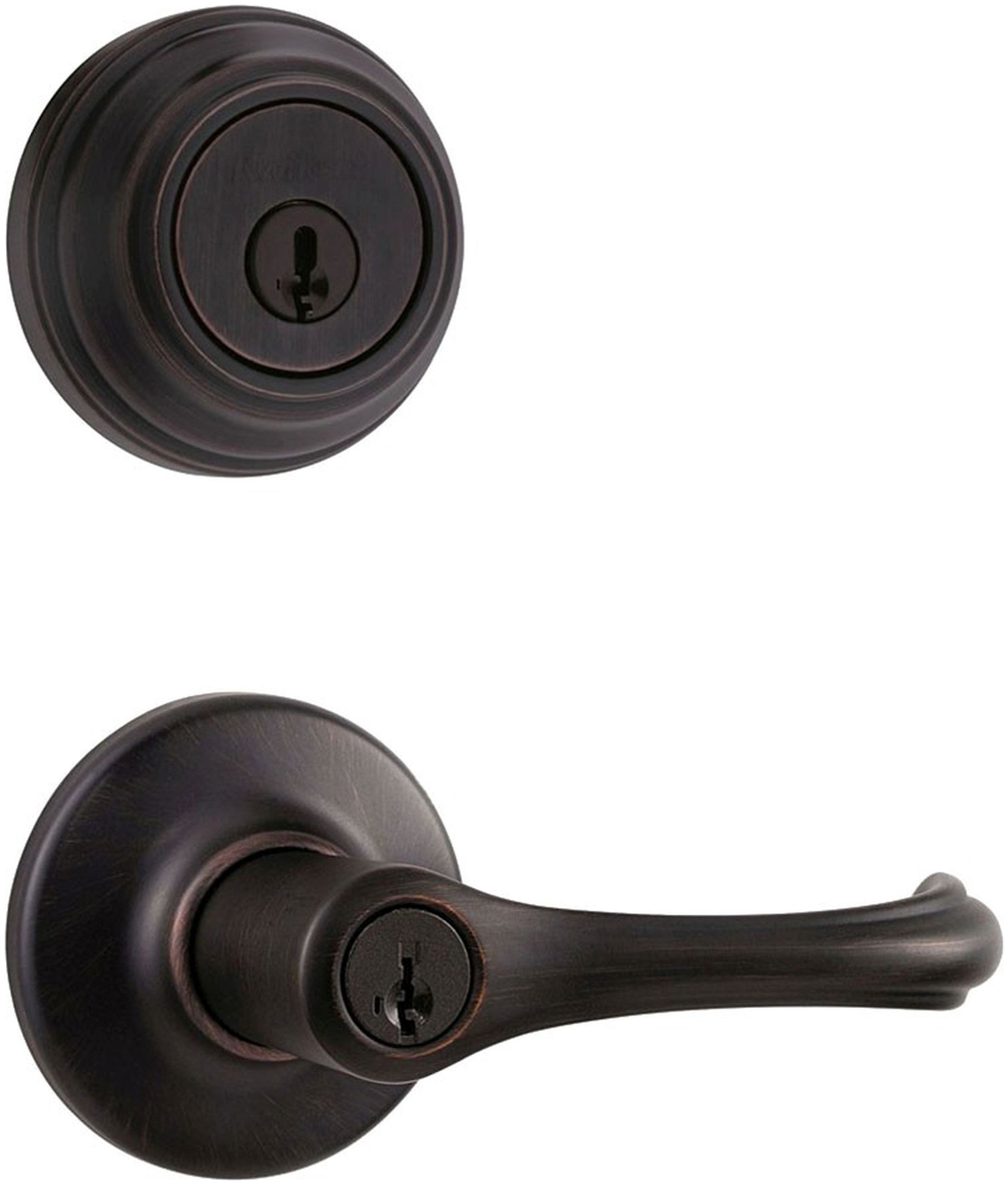 Kwikset 405DNL-980-S Dorian (Round Rosette) Lever and 980 Deadbolt Combo Pack with SmartKey Venetian Bronze Door Hardware Door Lever Combo Packs Keyed