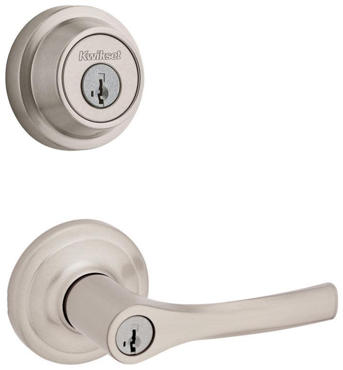 Kwikset 405HYL-660CRR-S Henley Single Cylinder Keyed Entry Lever Set and 660 Series Deadbolt Combo Pack with SmartKey Satin Nickel Door Hardware Door