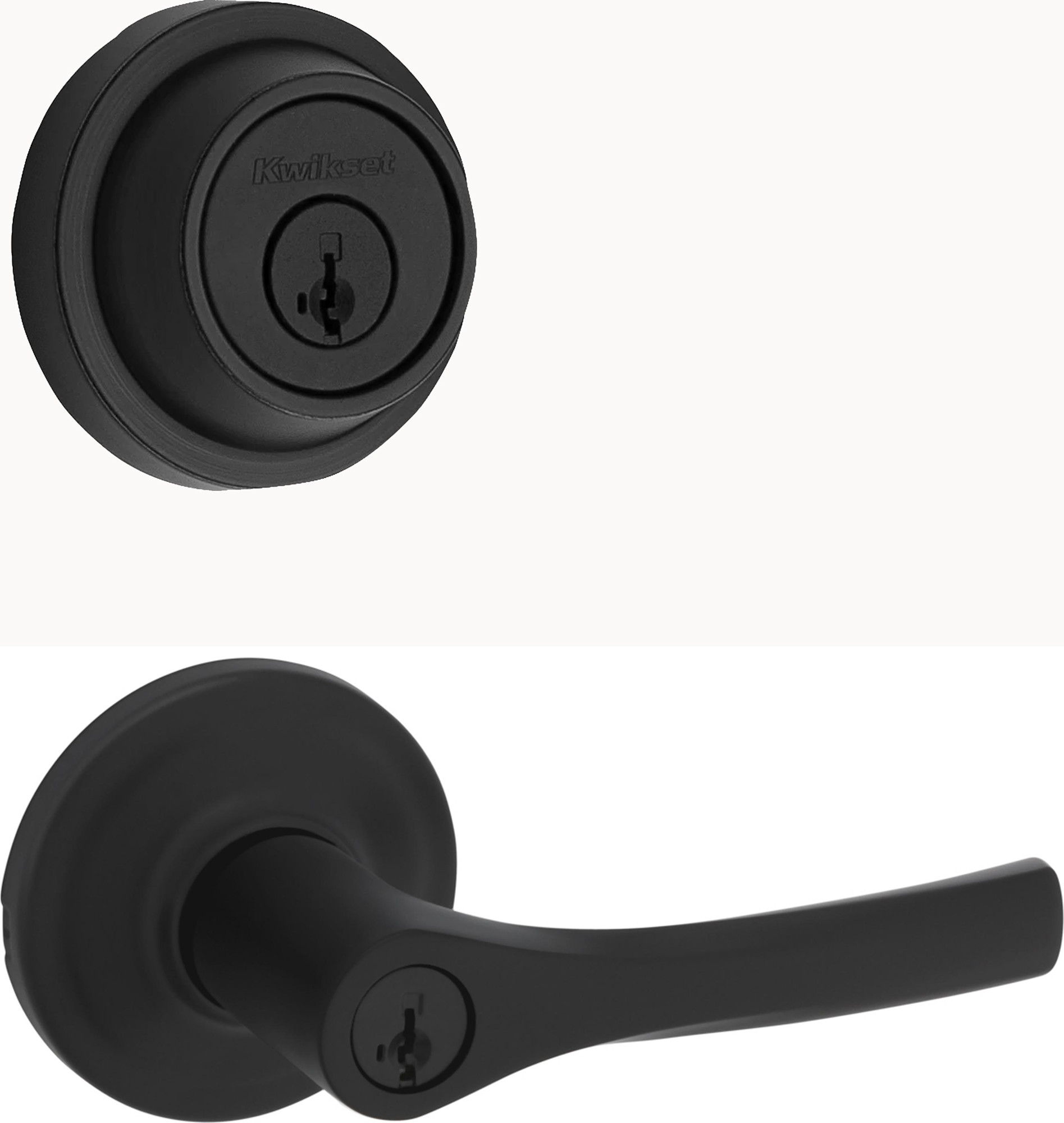 Kwikset 405HYL-660CRR-S Henley Single Cylinder Keyed Entry Lever Set and 660 Series Deadbolt Combo Pack with SmartKey Matte Black Door Hardware Door