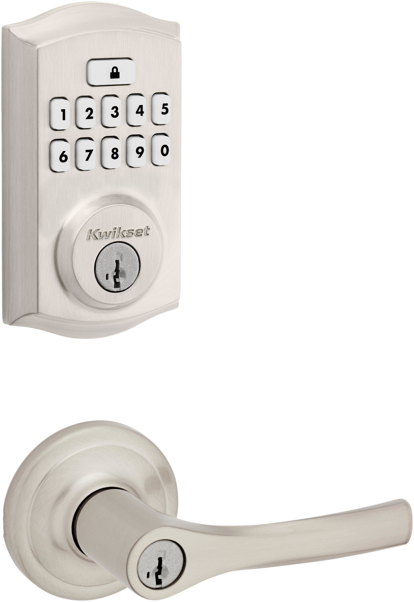 Kwikset 405HYL-9260TRL-S Henley Single Cylinder Lever Set and SmartCode Electronic Keypad Deadbolt Combo Pack with SmartKey Satin Nickel Door Hardware
