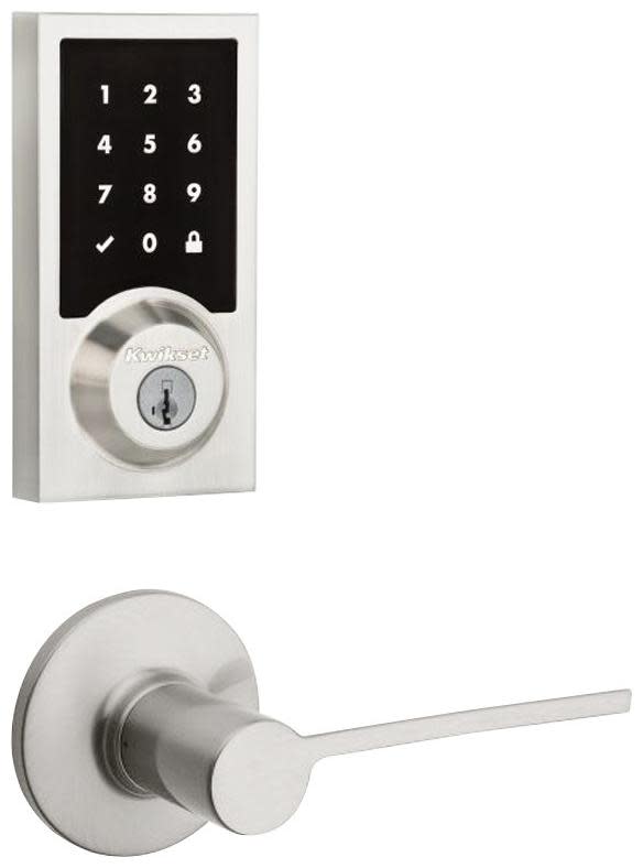 Kwikset 407PLL-916CNTZW-S Palmina Passage Lever and 916 Contemporary Touchscreen Deadbolt Combo Pack with SmartKey and Z-Wave Technology Satin Nickel