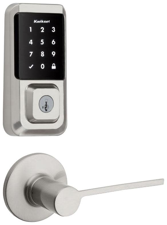 Kwikset 407PLL-939WIFITSCR-S Palmina Passage Lever Set and Electronic Keyless Entry Deadbolt Combo Pack with SmartKey from the Halo Collection Satin