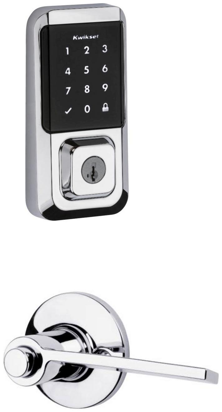 Kwikset 438PLLRH-939WIFITSCR-S Palmina Single Cylinder Keyed Entry Right Handed Lever Set and Electronic Keyless Entry Deadbolt Combo Pack with