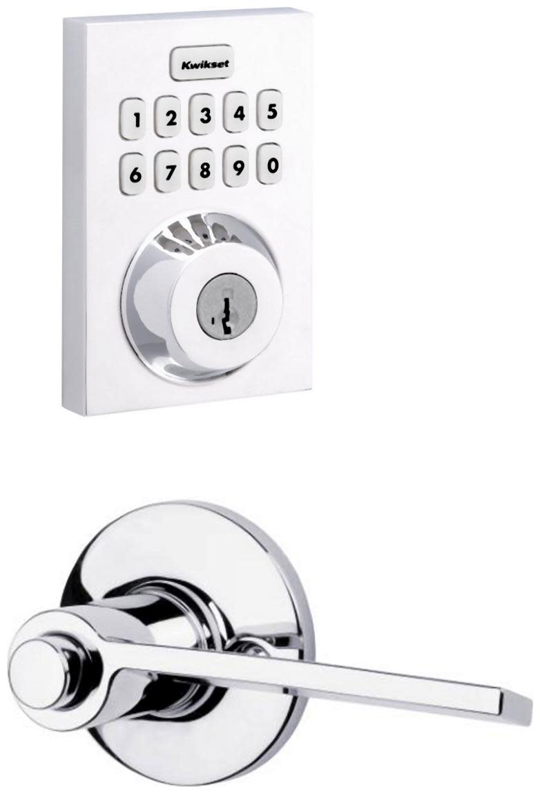 Kwikset 438PLLRH-620CNTZW700-S Palmina Keyed Entry Right Handed Lever Set and Electronic Keyless Entry Deadbolt Combo Pack with SmartKey from the Home