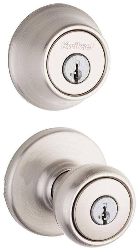 Kwikset 690TS Tylo SmartKey Single Cylinder Knobset and Deadbolt Combo Pack Satin Nickel Door Hardware Door Knob Combo Packs Keyed Entry Door Knob