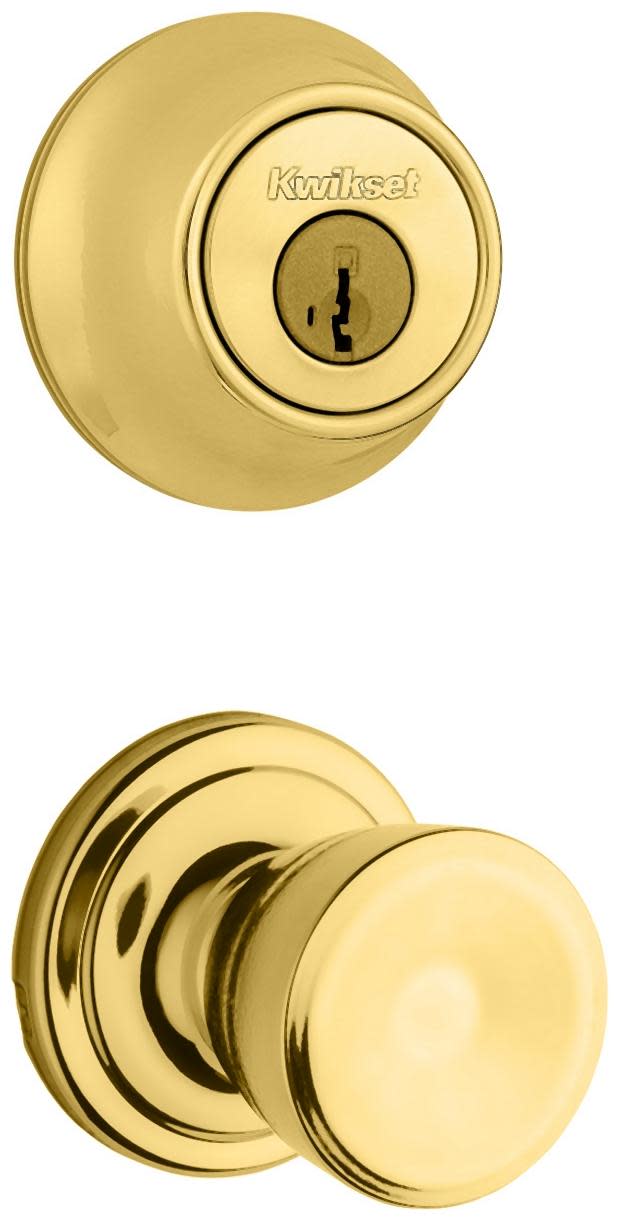 Kwikset 720A-660-S Abbey Passage Knob Set and Single Cylinder Keyed Entry Deadbolt Combo with SmartKey from the 660 Series Polished Brass Door