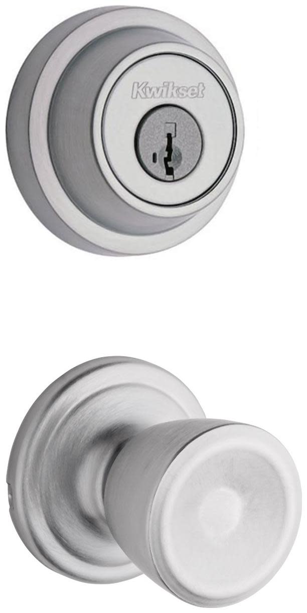 Kwikset 720A-660RDT-S Abbey Passage Knob Set and Single Cylinder Keyed Entry Deadbolt Combo with SmartKey from the Contemporary Collection Satin