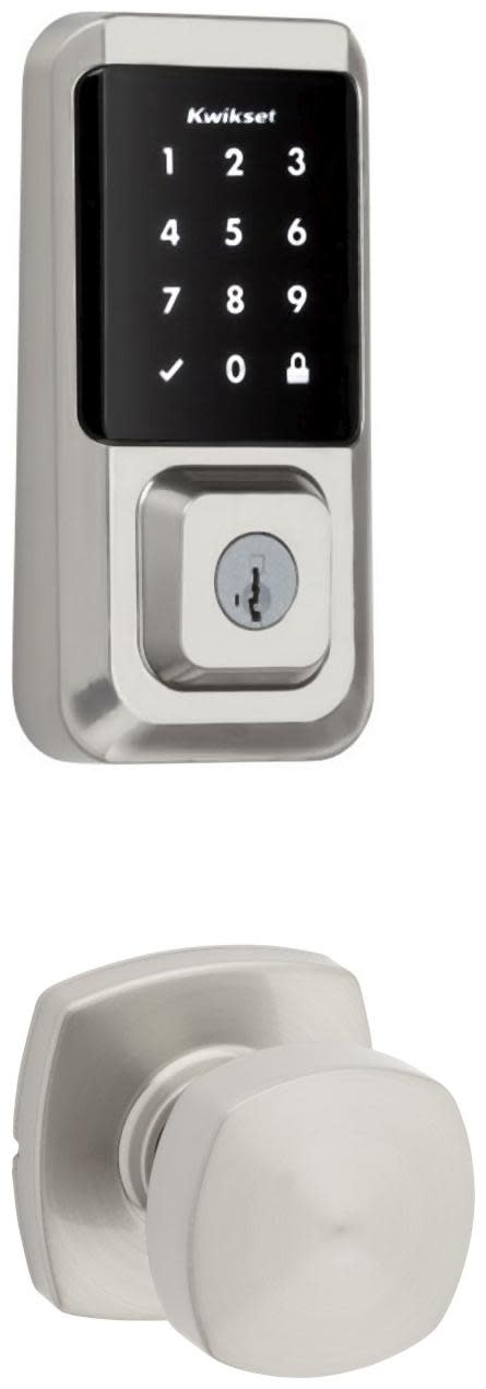 Kwikset 720AYKMDT-939WIFITSCR-S Arroyo Passage Knob Set and Electronic Keyless Entry Deadbolt Combo Pack with SmartKey from the Halo Collection Satin