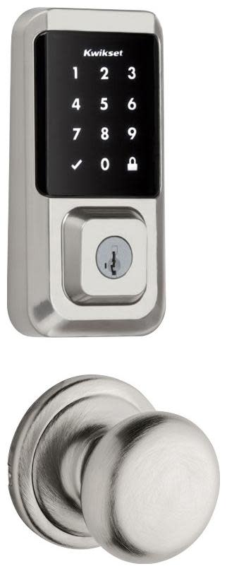 Kwikset 720H-939WIFITSCR-S Hancock Passage Knob and 939 Halo WiFi Enabled Deadbolt Combo Pack with SmartKey Satin Nickel Door Hardware Door Knob Combo