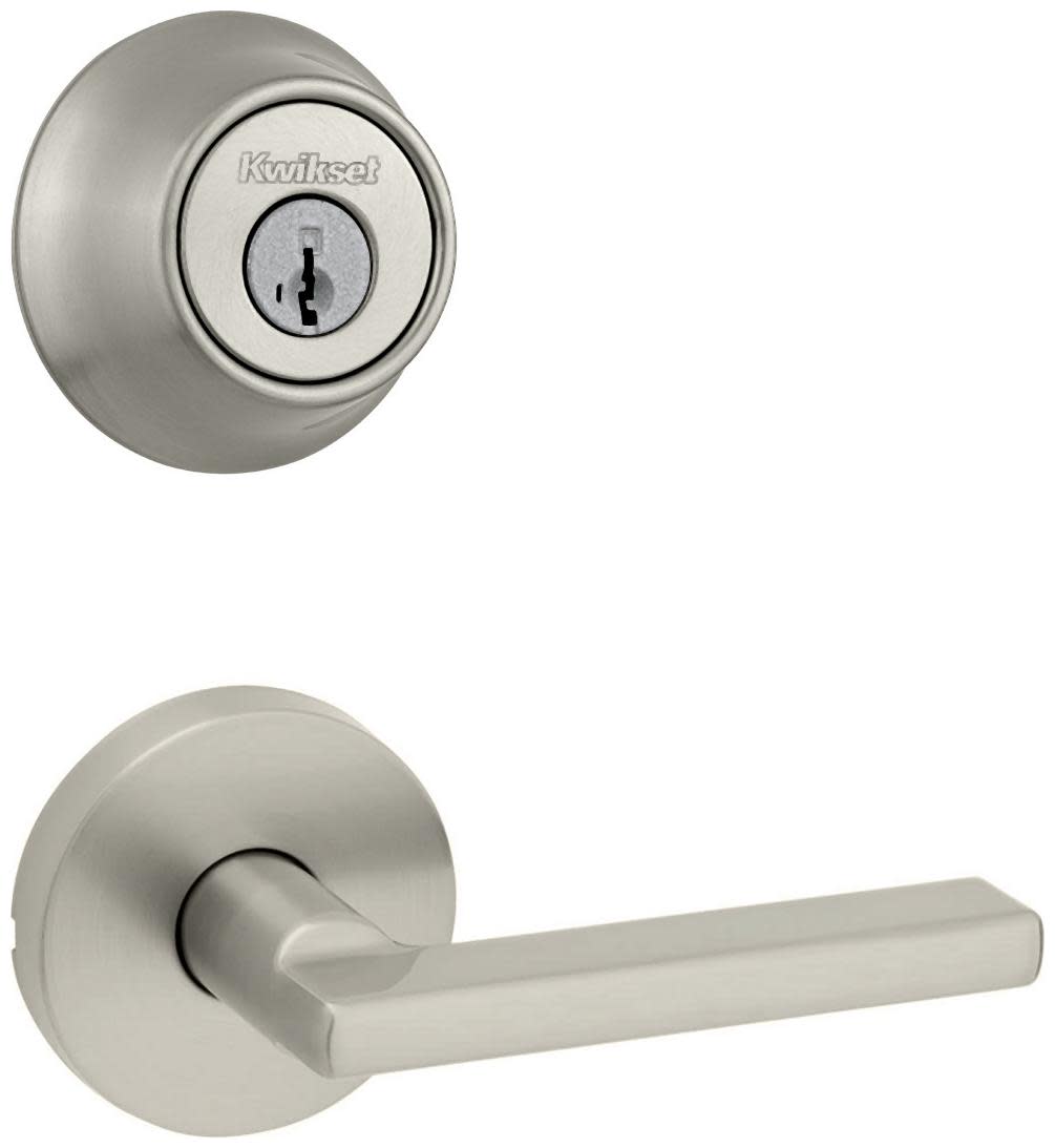 Kwikset 720HFLRDT-660-S Halifax Passage Lever Set and Single Cylinder Keyed Entry Deadbolt Combo with SmartKey from the 660 Series Satin Nickel Door