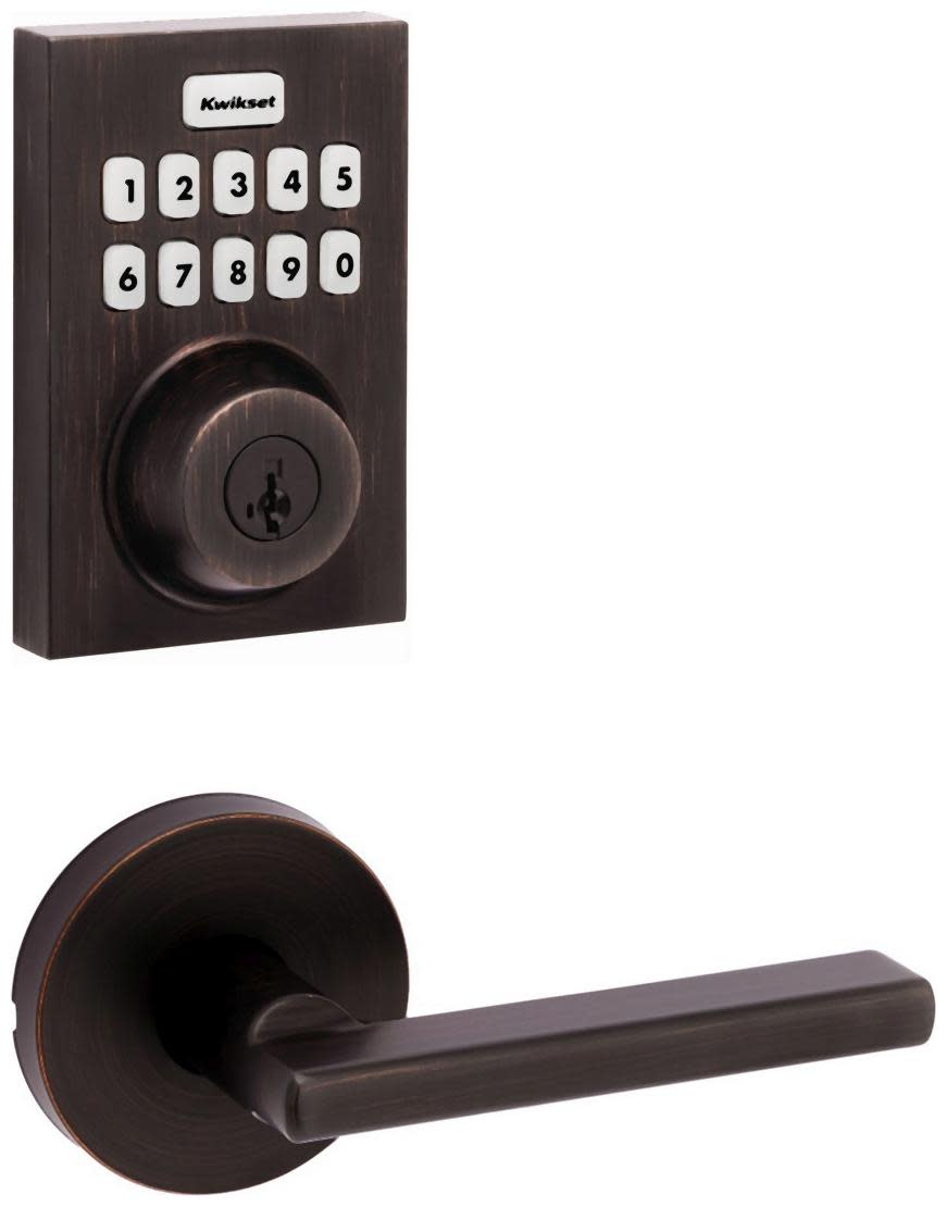 Kwikset 720HFLRDT-620CNTZW700-S Halifax Passage Lever Set and Electronic Keyless Entry Deadbolt Combo Pack with SmartKey from the Home Connect