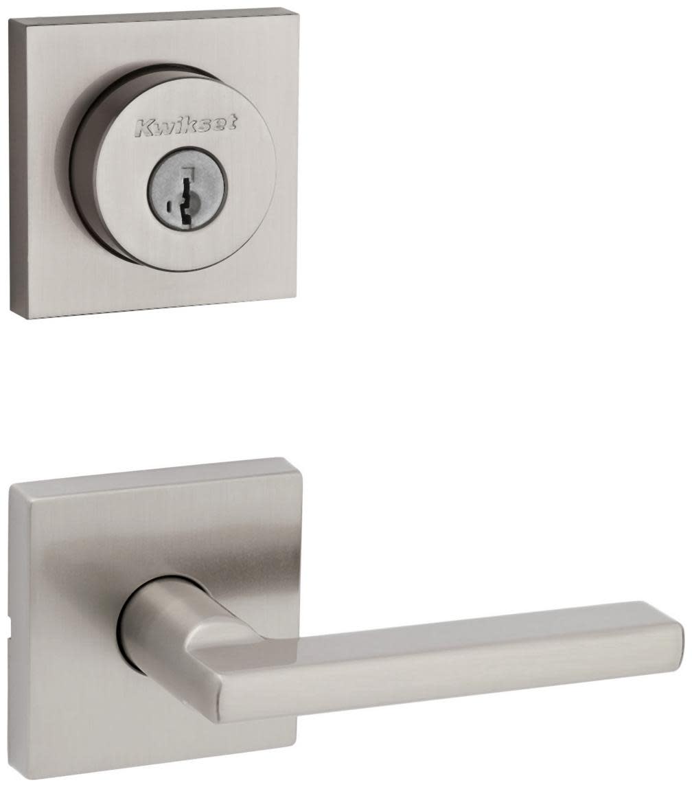 Kwikset 720HFLSQT-158SQT-S Halifax Passage Lever Set and Single Cylinder Keyed Entry Deadbolt Combo with SmartKey Satin Nickel Door Hardware Door