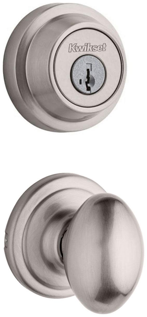 Kwikset 720L-660RDT-S Laurel Passage Knob Set and Single Cylinder Keyed Entry Deadbolt Combo with SmartKey from the Contemporary Collection Satin