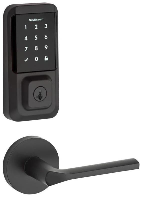 Kwikset 154LSLRDT-939WIFITSCR-S Lisbon Passage Lever and 939 Halo WiFi Enabled Deadbolt Combo Pack with SmartKey Matte Black Door Hardware Door Lever
