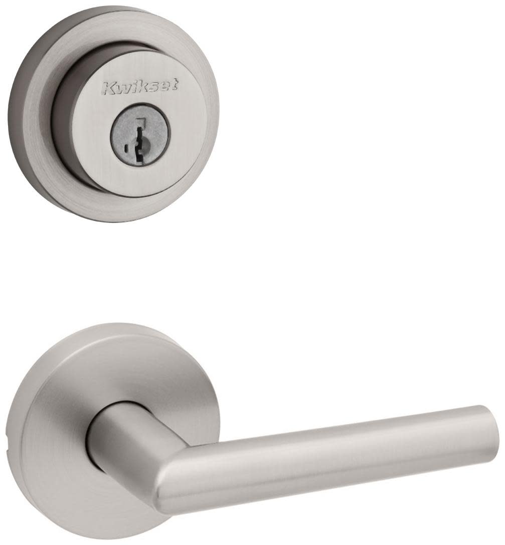Kwikset 720MILRDT-158RDT-S Milan Passage Lever Set and Single Cylinder Keyed Entry Deadbolt Combo with SmartKey Satin Nickel Door Hardware Door Lever