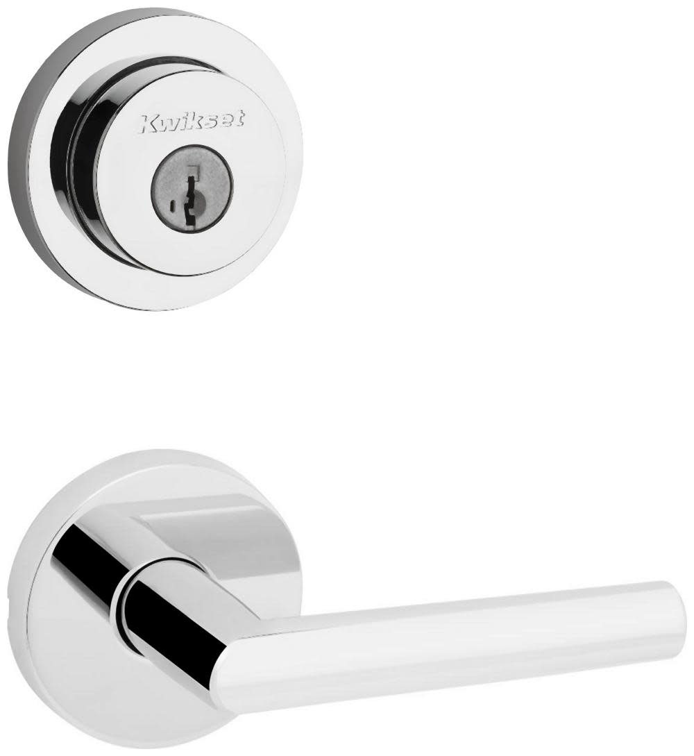 Kwikset 720MILRDT-158RDT-S Milan Passage Lever Set and Single Cylinder Keyed Entry Deadbolt Combo with SmartKey Polished Chrome Door Hardware Door