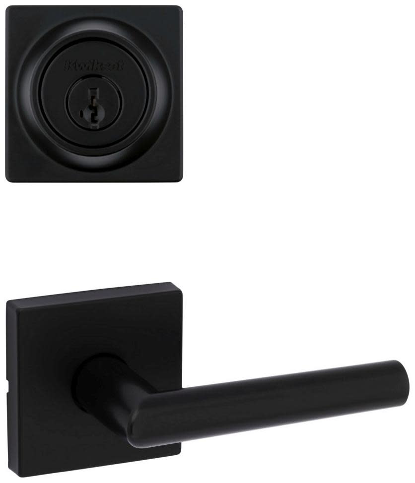 Kwikset 720MILSQT-660SQT-S Milan Passage Lever Set and Single Cylinder Keyed Entry Deadbolt Combo with SmartKey Matte Black Door Hardware Door Lever