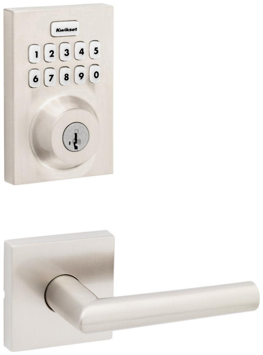 Kwikset 720MILSQT-620CNTZW700-S Milan Passage Lever Set and Electronic Keyless Entry Deadbolt Combo Pack with SmartKey from the Home Connect