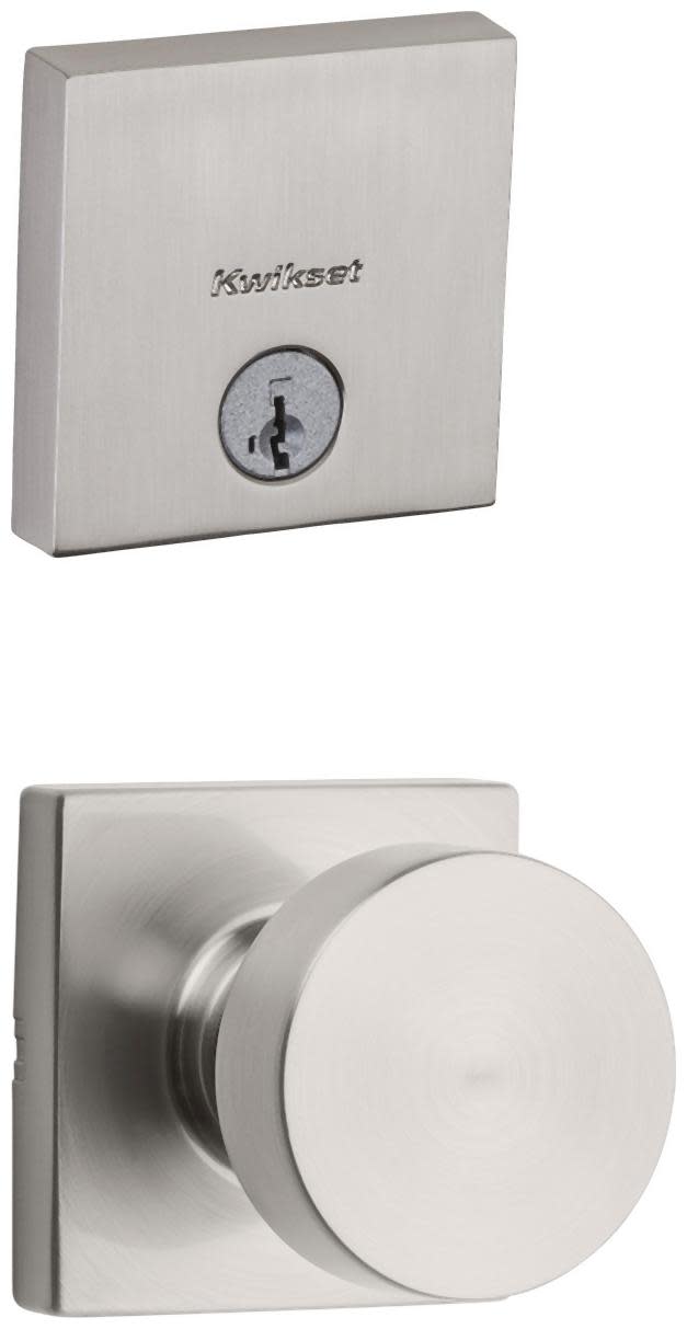 Kwikset 720PSKSQT-258SQT-S Pismo Passage Knob Set and Single Cylinder Keyed Entry Deadbolt Combo with SmartKey from the Downtown Collection Satin
