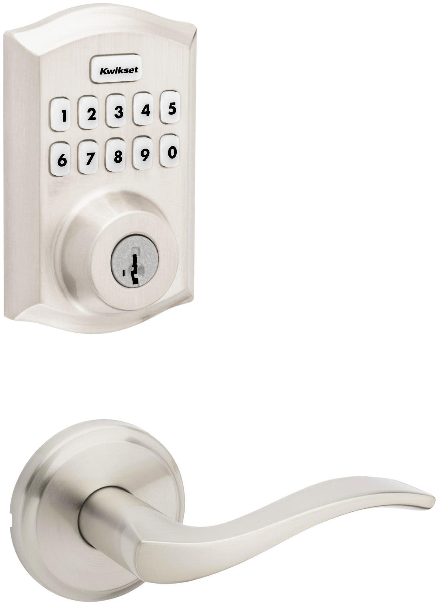 Kwikset 720SEL-620CNTZW-S Sedona Passage Lever Set and SmartCode Electronic Keypad Deadbolt Combo Pack with SmartKey Satin Nickel Door Hardware Door