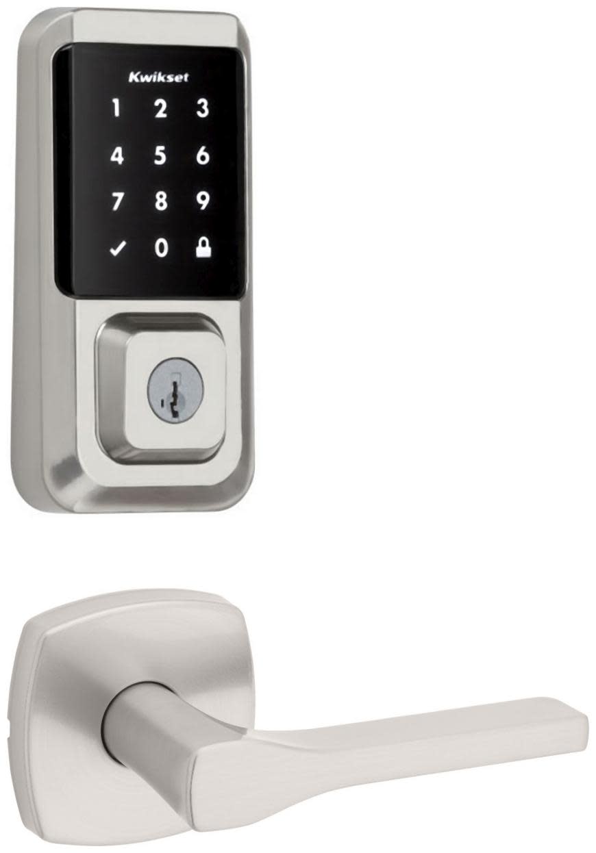 Kwikset 720TPLMDT-939WIFITSCR-S Tripoli Passage Lever Set and Electronic Keyless Entry Deadbolt Combo Pack with SmartKey from the Halo Collection
