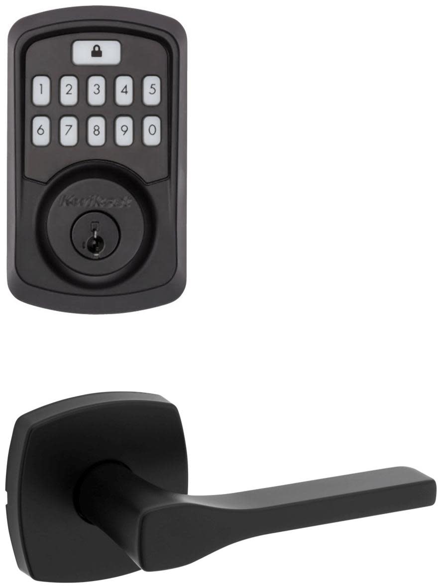Kwikset 720TPLMDT-942BLE-S Tripoli Passage Lever Set and Electronic Keyless Entry Deadbolt Combo Pack with SmartKey from the Aura Collection Matte