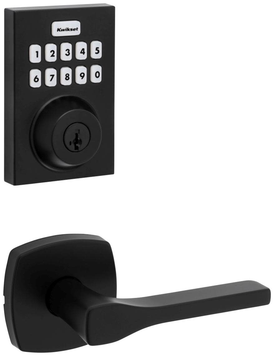 Kwikset 720TPLMDT-620CNTZW700-S Tripoli Passage Lever Set and Electronic Keyless Entry Deadbolt Combo Pack with SmartKey from the Home Connect