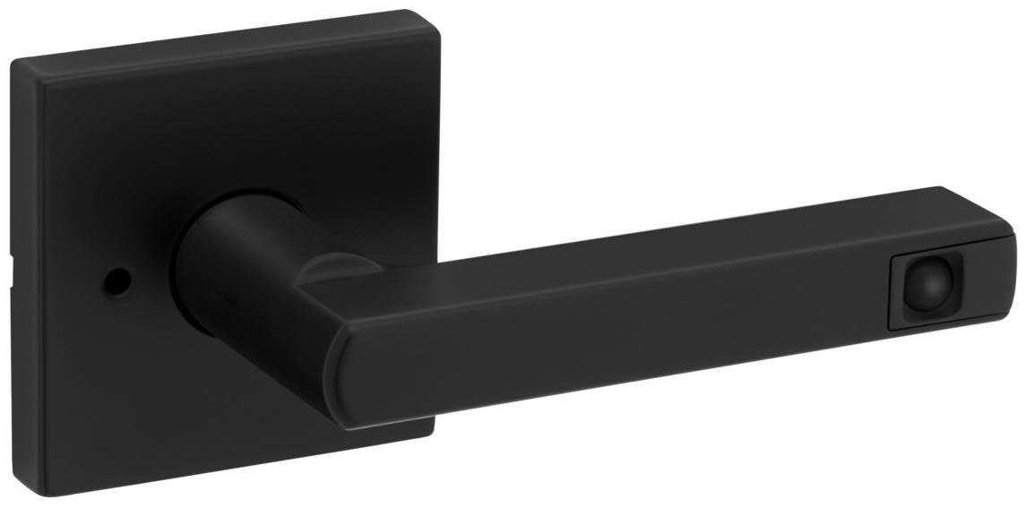 Photos - Door Handle Rose Kwikset 730HFLSQTLED Halifax LED Privacy Door Lever Set with Square  Matte Black Door Hardware Door Levers Privacy Door 