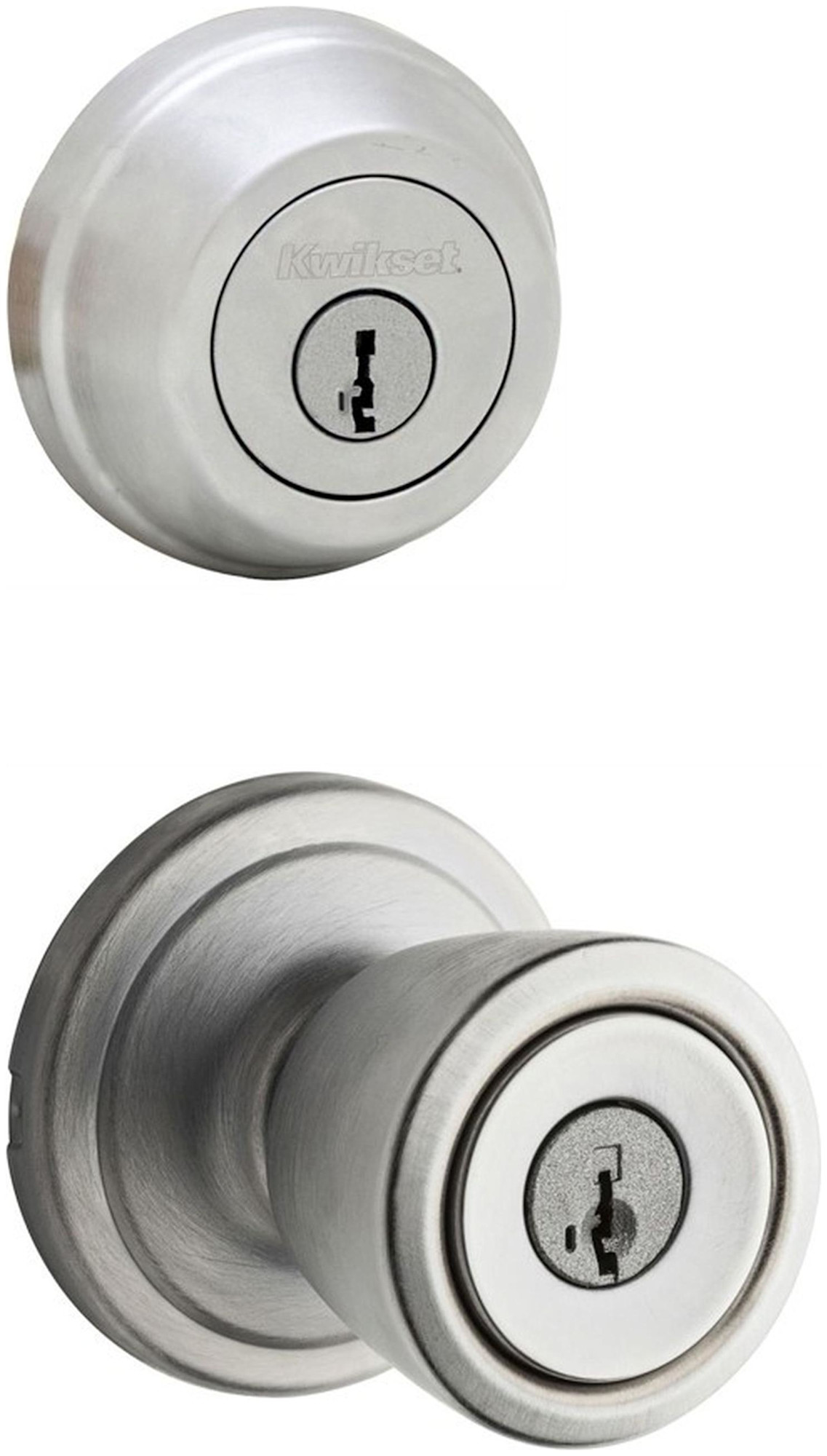 Kwikset 740A-780-S Abbey (Round Rosette) Knob and 780 Deadbolt Combo Pack with SmartKey Satin Chrome Door Hardware Door Knob Combo Packs Keyed Entry