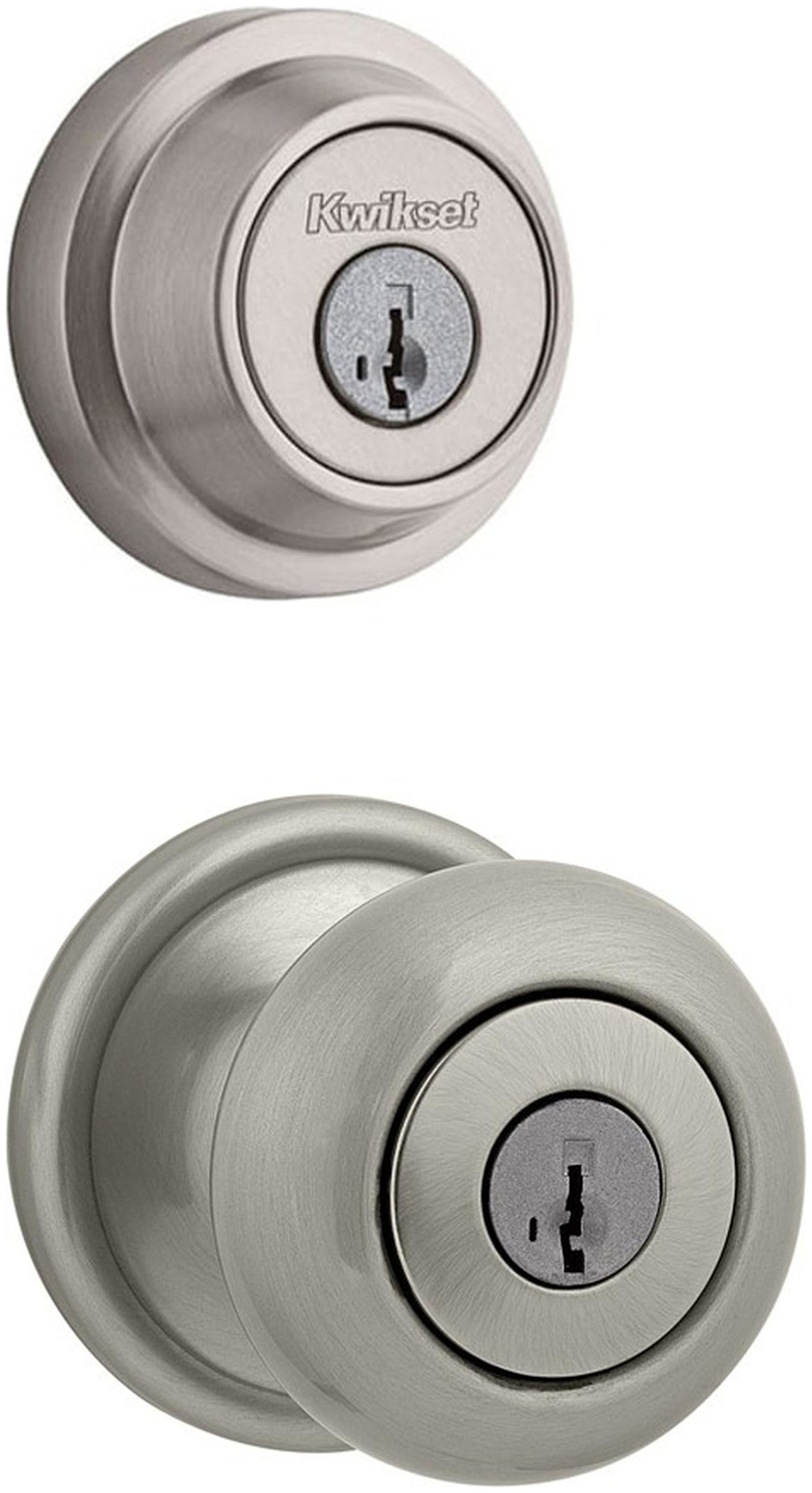 Kwikset 740H-660CRR-S Hancock (Round Rosette) Knob and 660 Deadbolt Combo Pack with SmartKey Satin Nickel Door Hardware Door Knob Combo Packs Keyed