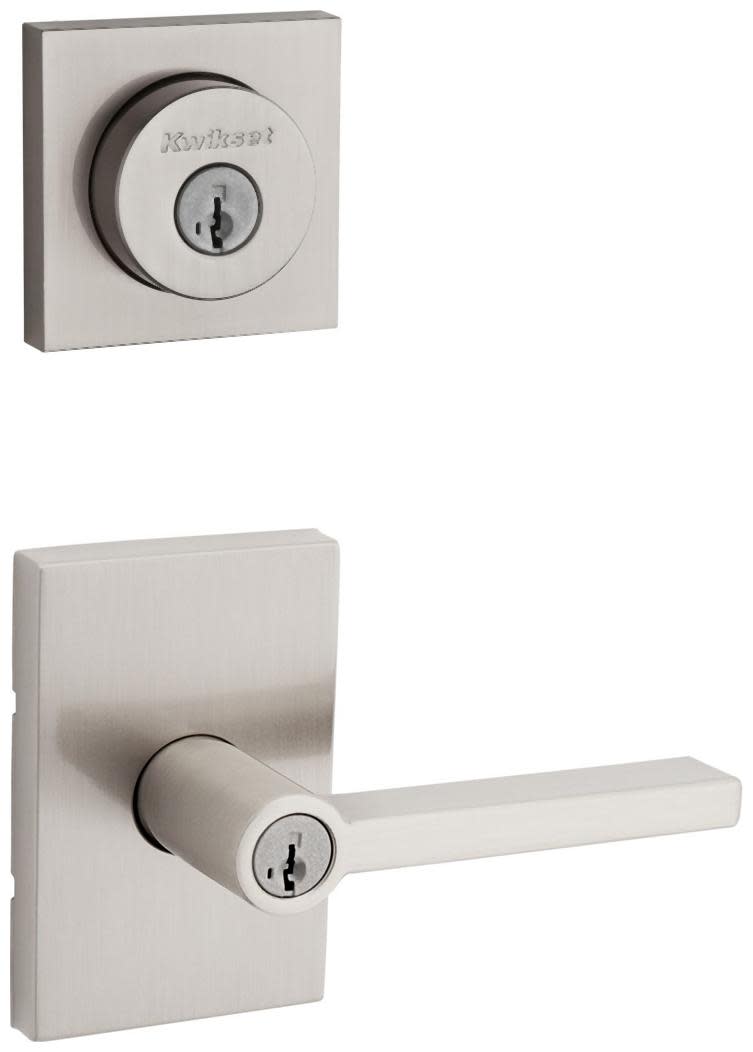 Kwikset 740HFLRCT-158SQT-S Halifax Single Cylinder Keyed Entry Lever Set and Deadbolt Combo with SmartKey Satin Nickel Door Hardware Door Lever Combo