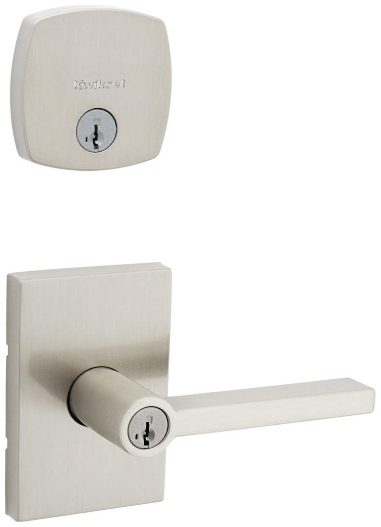 Kwikset 740HFLRCT-258MDT-S Halifax Single Cylinder Keyed Entry Lever Set and Deadbolt Combo with SmartKey from the Midtown Collection Satin Nickel
