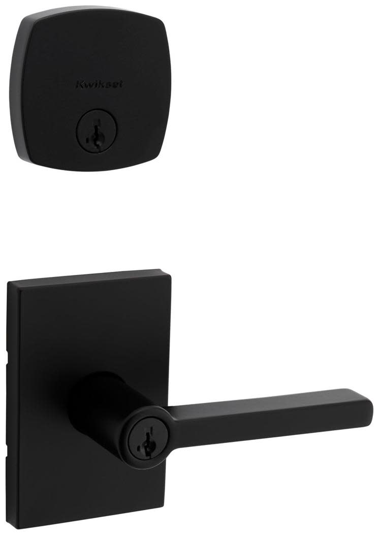 Kwikset 740HFLRCT-258MDT-S Halifax Single Cylinder Keyed Entry Lever Set and Deadbolt Combo with SmartKey from the Midtown Collection Matte Black Door