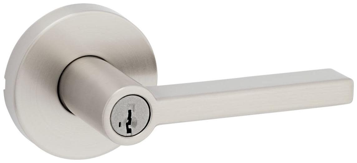 Photos - Door Handle Round Kwikset 740HFLRDT-S Halifax Single Cylinder Keyed Entry Door Lever Set with  Rose and SmartKey Satin Nickel Door Hardwa 