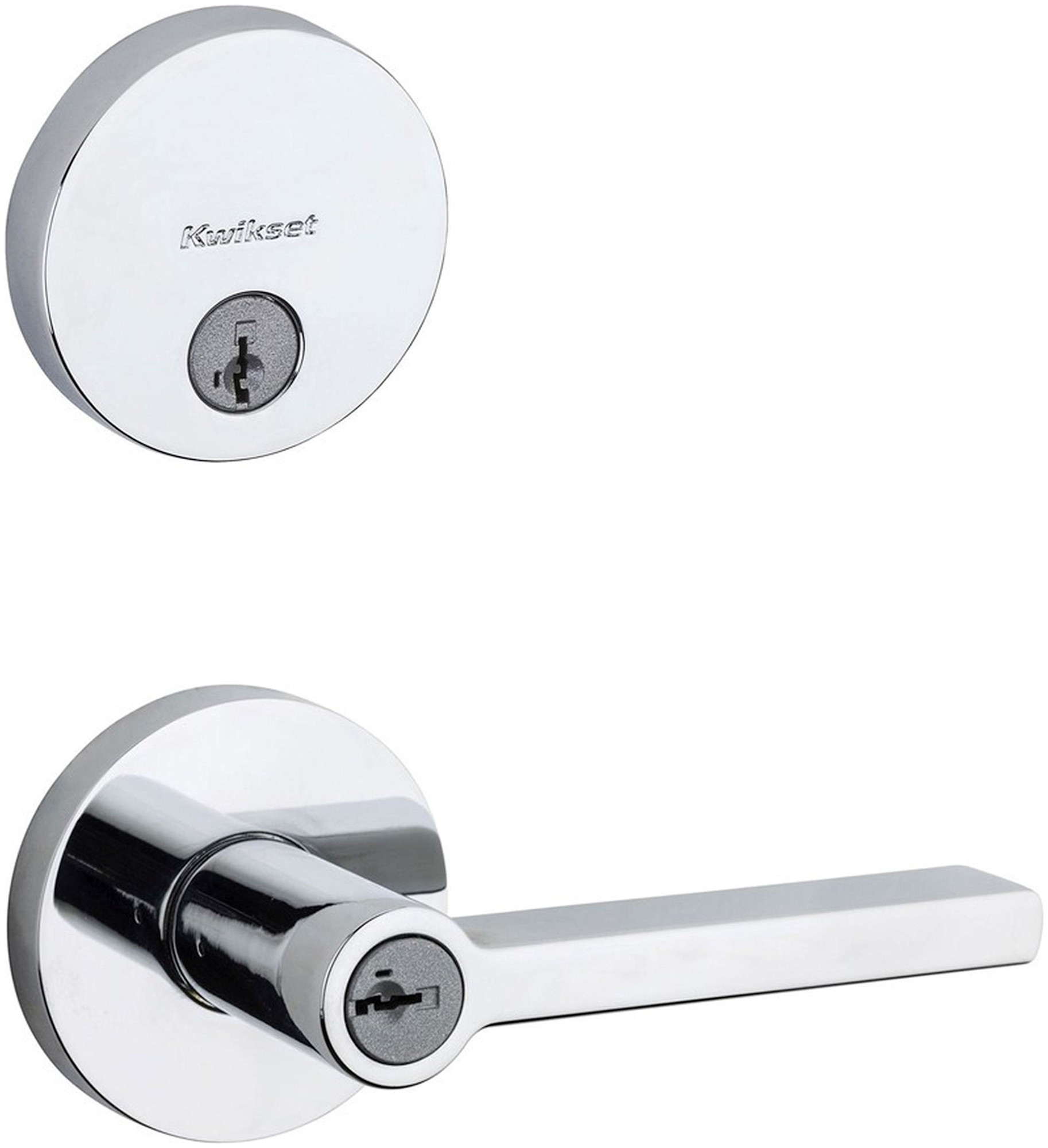 Kwikset 156HFLRDT-258RDT-S Halifax (Round Rosette) Lever and 258 Deadbolt Combo Pack with SmartKey Polished Chrome Door Hardware Door Lever Combo