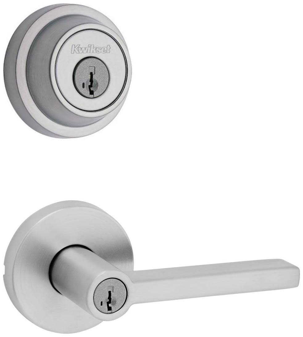 Kwikset 740HFLRDT-660RDT-S Halifax Single Cylinder Keyed Entry Lever Set and Deadbolt Combo with SmartKey from the Contemporary Collection Satin
