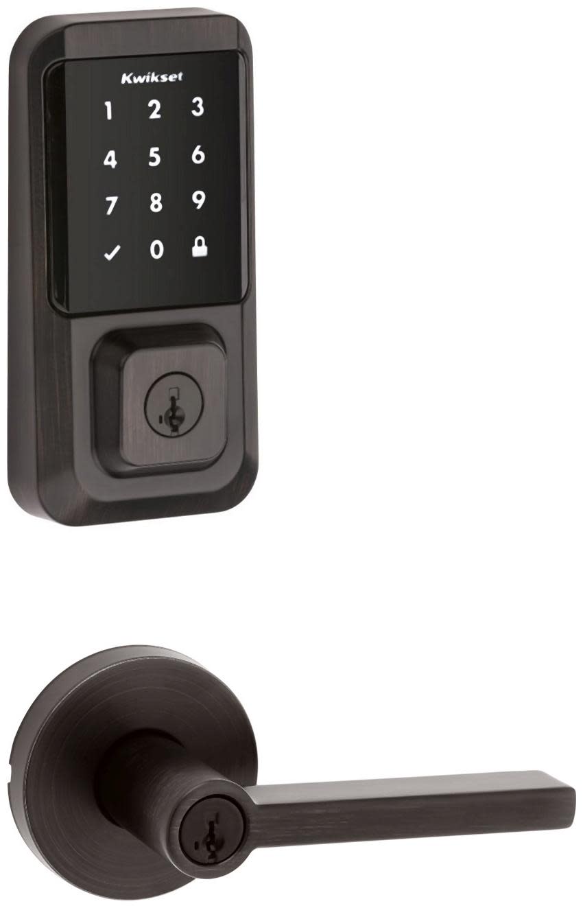 Kwikset 740HFLRDT-939WIFITSCR-S Halifax Single Cylinder Keyed Entry Lever Set and Electronic Keyless Entry Deadbolt Combo Pack with SmartKey from the