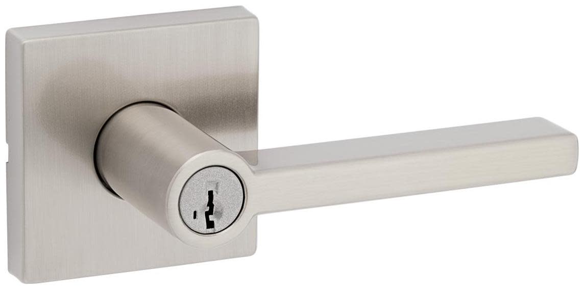 Photos - Door Handle Rose Kwikset 740HFLSQTV1-S Halifax Single Cylinder Keyed Entry Door Lever Set with Square  and SmartKey Satin Nickel Door Har 